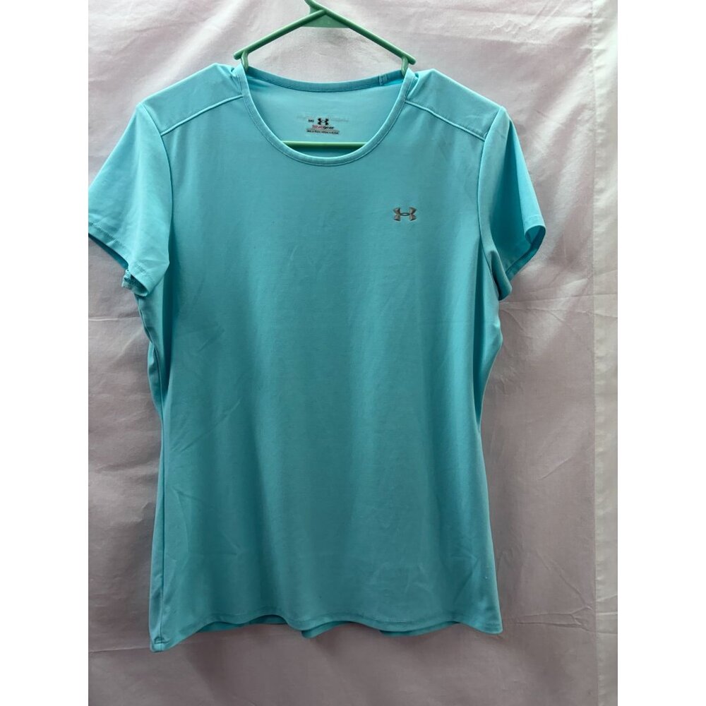Under Armour Women's HeatGear Size Medium Aqua/Teal Athletic Short Sleeve Shirt